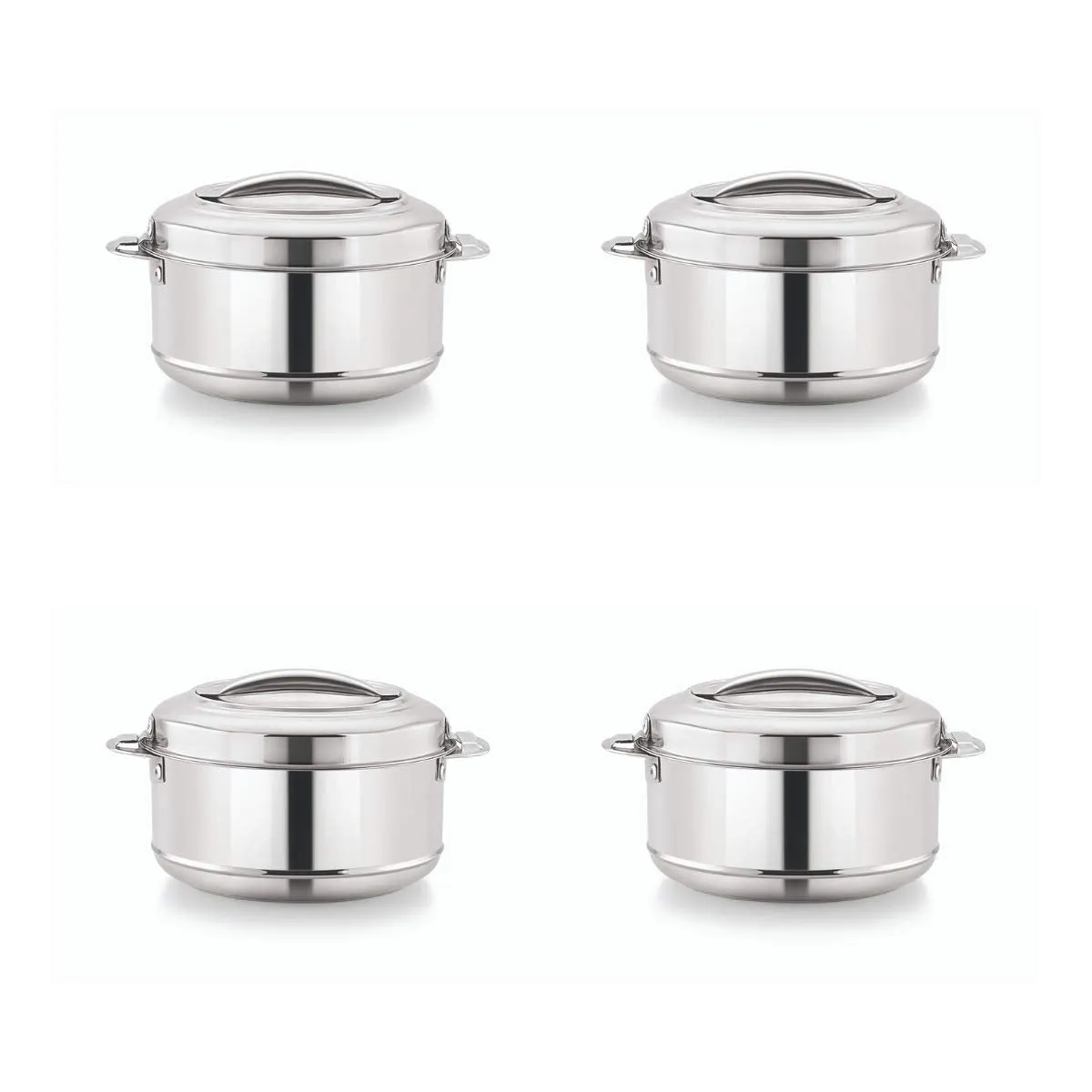 Magnus Rio Hot & Cold Double Walled Stainless Steel Casserole with Lid |Silver |PU Insulated | Hygiene | Odourless | Stylish Design | Versatile Use for storing Rice-Gravy-Roti Set of 4 (1000 ml Each)