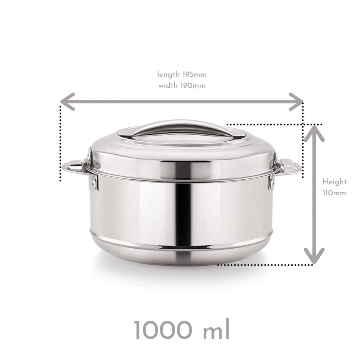 Magnus Rio Hot & Cold Double Walled Stainless Steel Casserole with Lid,Silver |PU Insulated | Hygiene | Odourless | Stylish Design | Versatile Use for storing Rice-Gravy-Roti- Set of 2 (1000 ml Each)