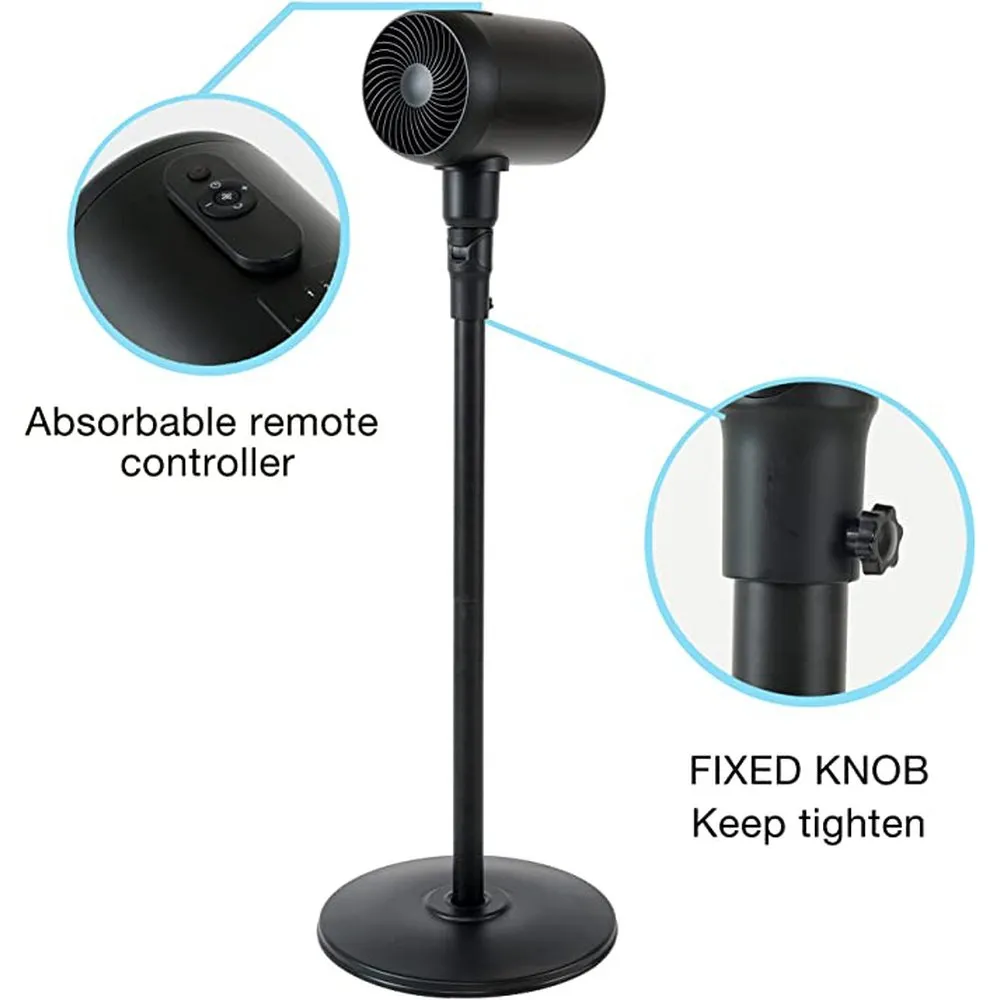 Metal Drum Jet Pedestal Fan with Remote Control Black-7 Inch