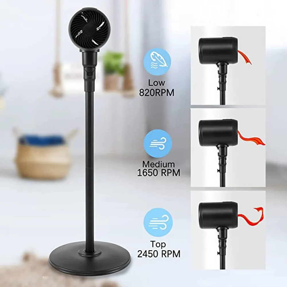 Metal Drum Jet Pedestal Fan with Remote Control Black-7 Inch