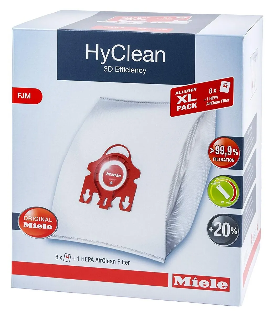 Miele Allergy XL Pack - 8X Airclean 3D FJM Vacuum Bags  1 Hepa Filter SF-HA 50