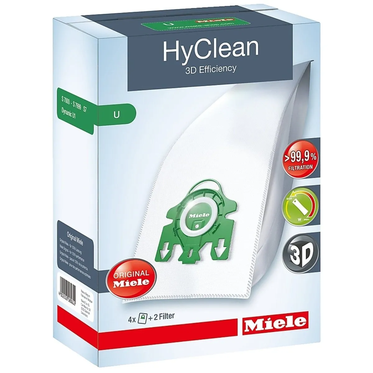 Miele HyClean 3D Efficiency U Dust Bag Pack (4 Dust Bags   2 Filters) For Upright Vacuum Cleaners