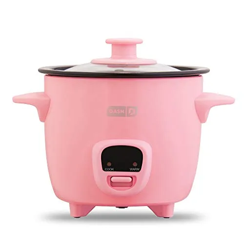 Mini Pink Rice Cooker Steamer with Removable Nonstick Pot, Keep Warm Function & Recipe Guide for Soups, Stews, Gains & Oatmeal