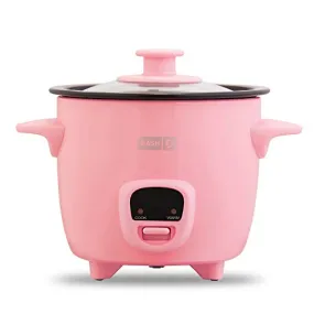 Mini Pink Rice Cooker Steamer with Removable Nonstick Pot, Keep Warm Function & Recipe Guide for Soups, Stews, Gains & Oatmeal