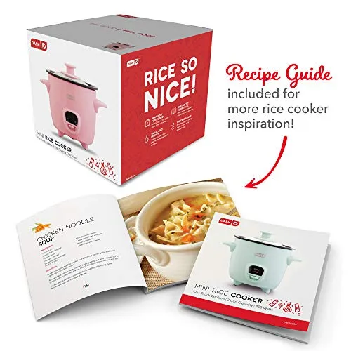 Mini Pink Rice Cooker Steamer with Removable Nonstick Pot, Keep Warm Function & Recipe Guide for Soups, Stews, Gains & Oatmeal