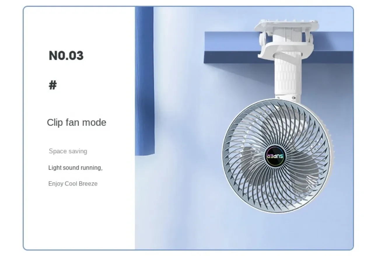 Multi-Functional 4-In-1 Rechargeable Portable Clip Fan Pm-037