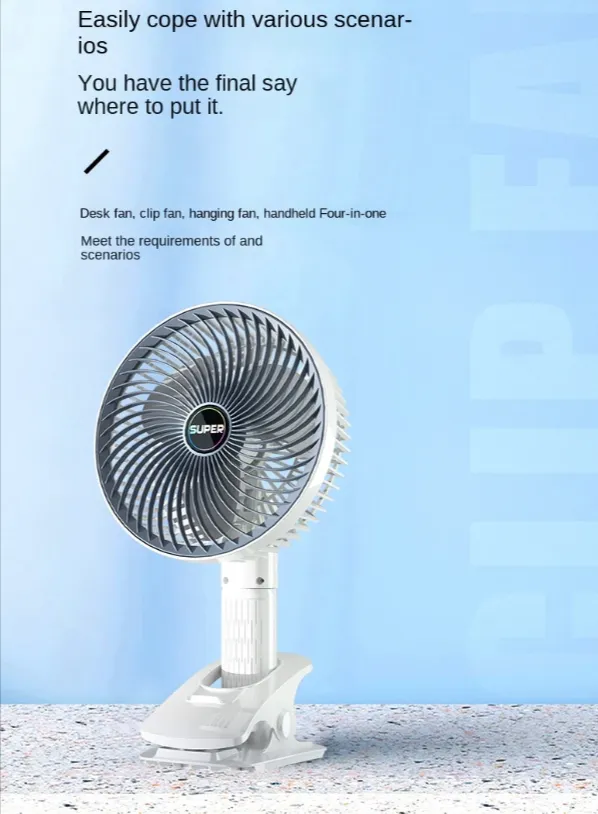 Multi-Functional 4-In-1 Rechargeable Portable Clip Fan Pm-037