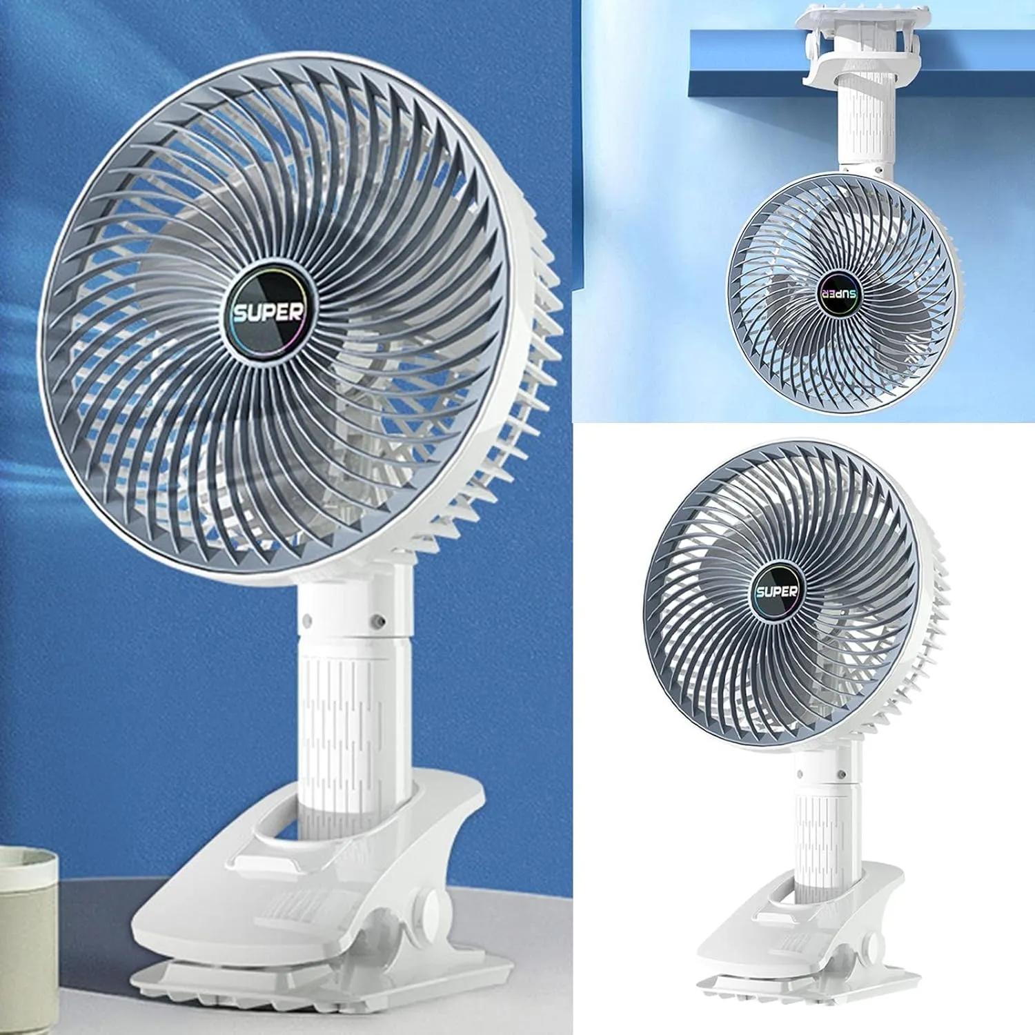 Multi-Functional 4-In-1 Rechargeable Portable Clip Fan Pm-037