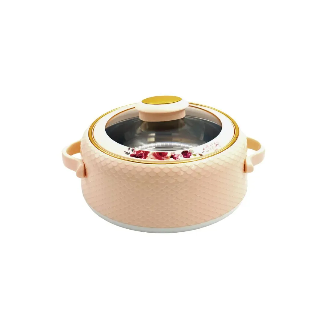 NAYASA Coral Casserole: Beige, 2000ml Capacity, Glass Lid