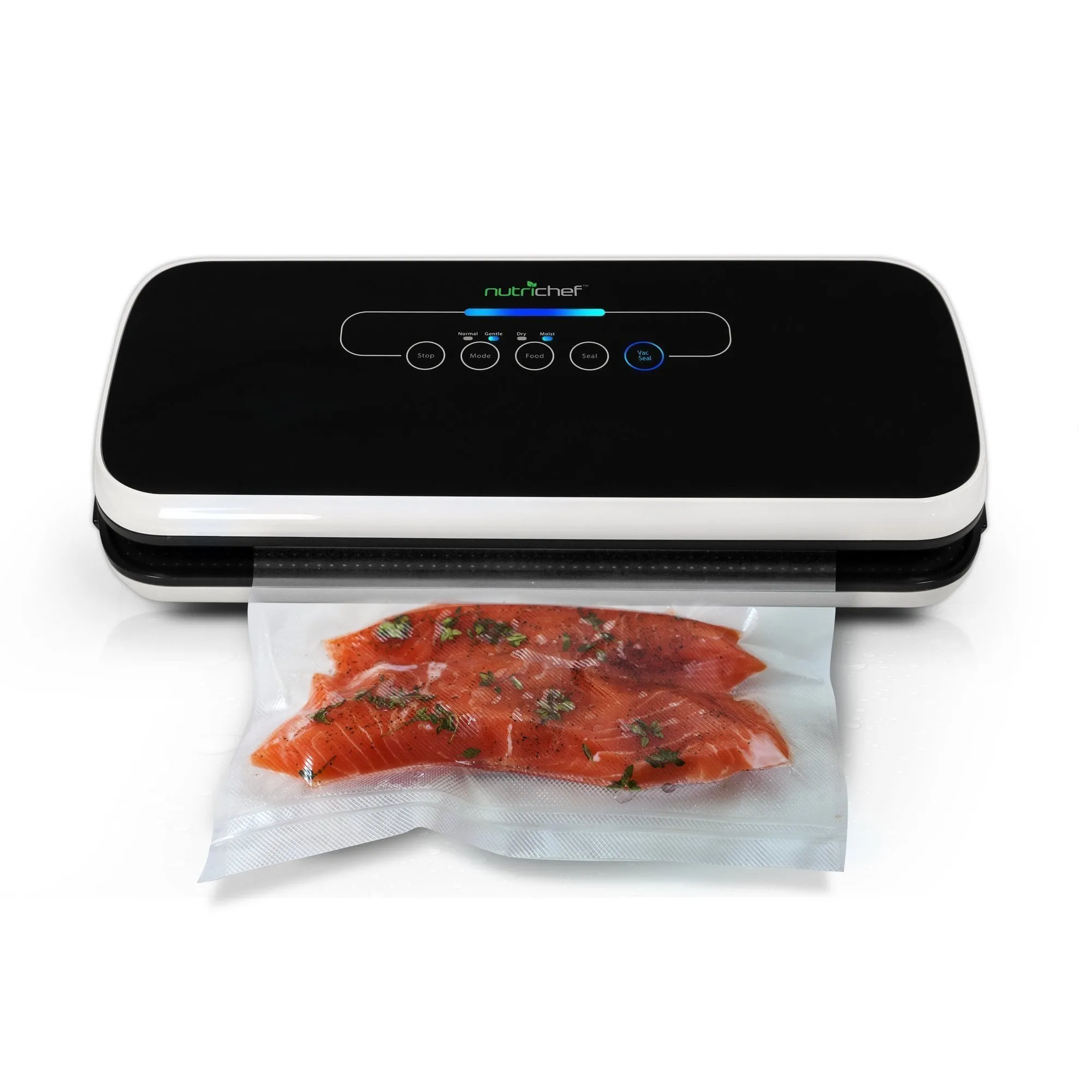 NutriChef Vacuum Sealer | Automatic Vacuum Air Sealing System For Food Preservation w/Starter Kit | Compact Design | Lab Tested | Dry & Moist Food Modes | Led Indicator Lights (Black)