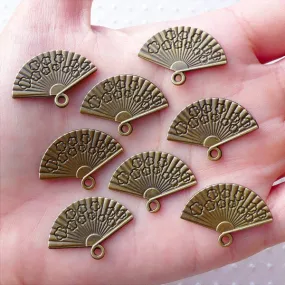 Oriental Hand Fan Charms (8pcs / 24mm x 17mm / Antique Bronze / 2 Sided) Bookmark Handbag Purse Zipper Pull Charm Earrings Making CHM2138