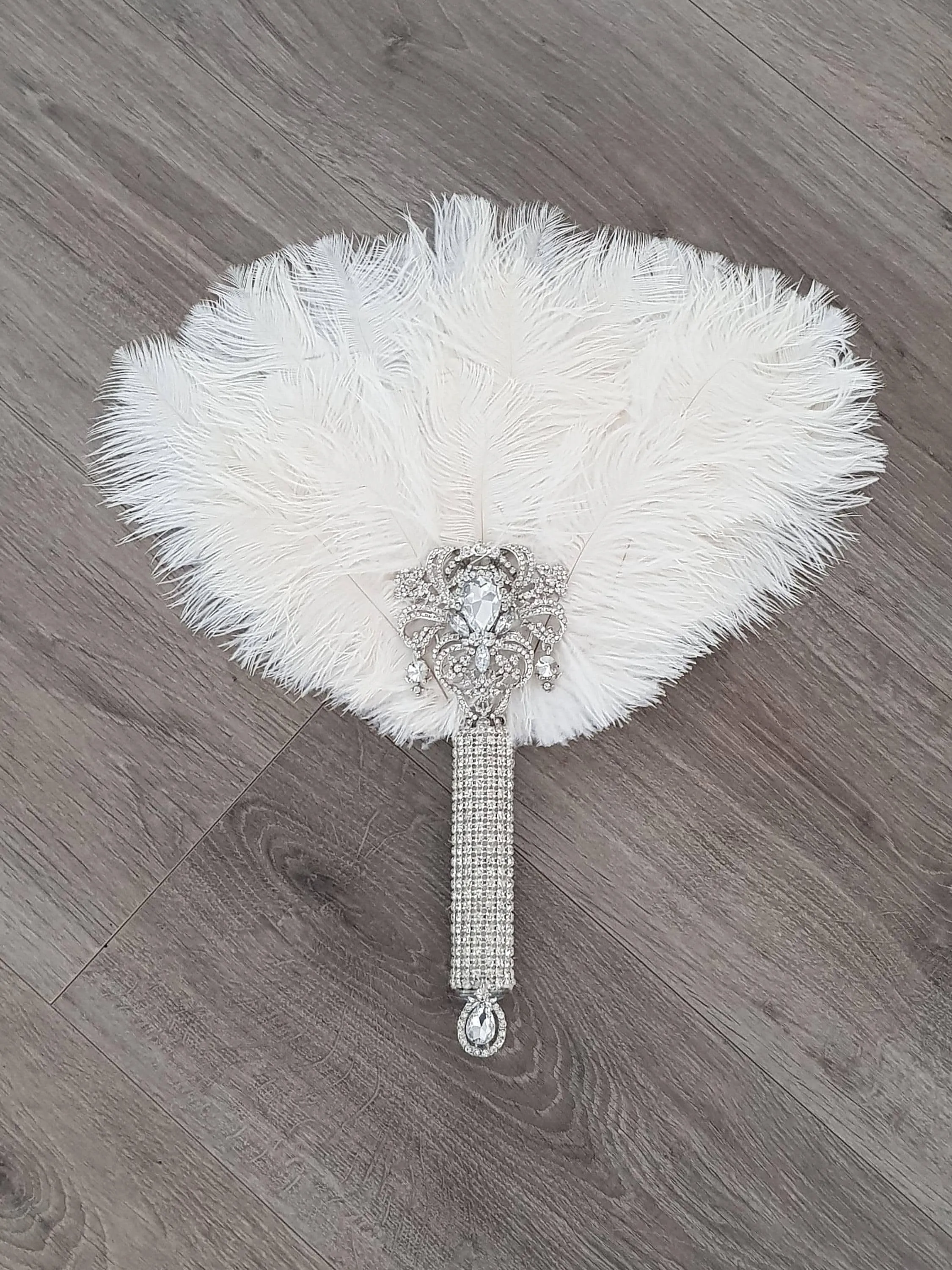 Ostrich Feather Fan, silver bouquet. luxury Bridal Ostrich Feather Fan, Bridal Bouquet, Great Gatsby wedding style. Any colour