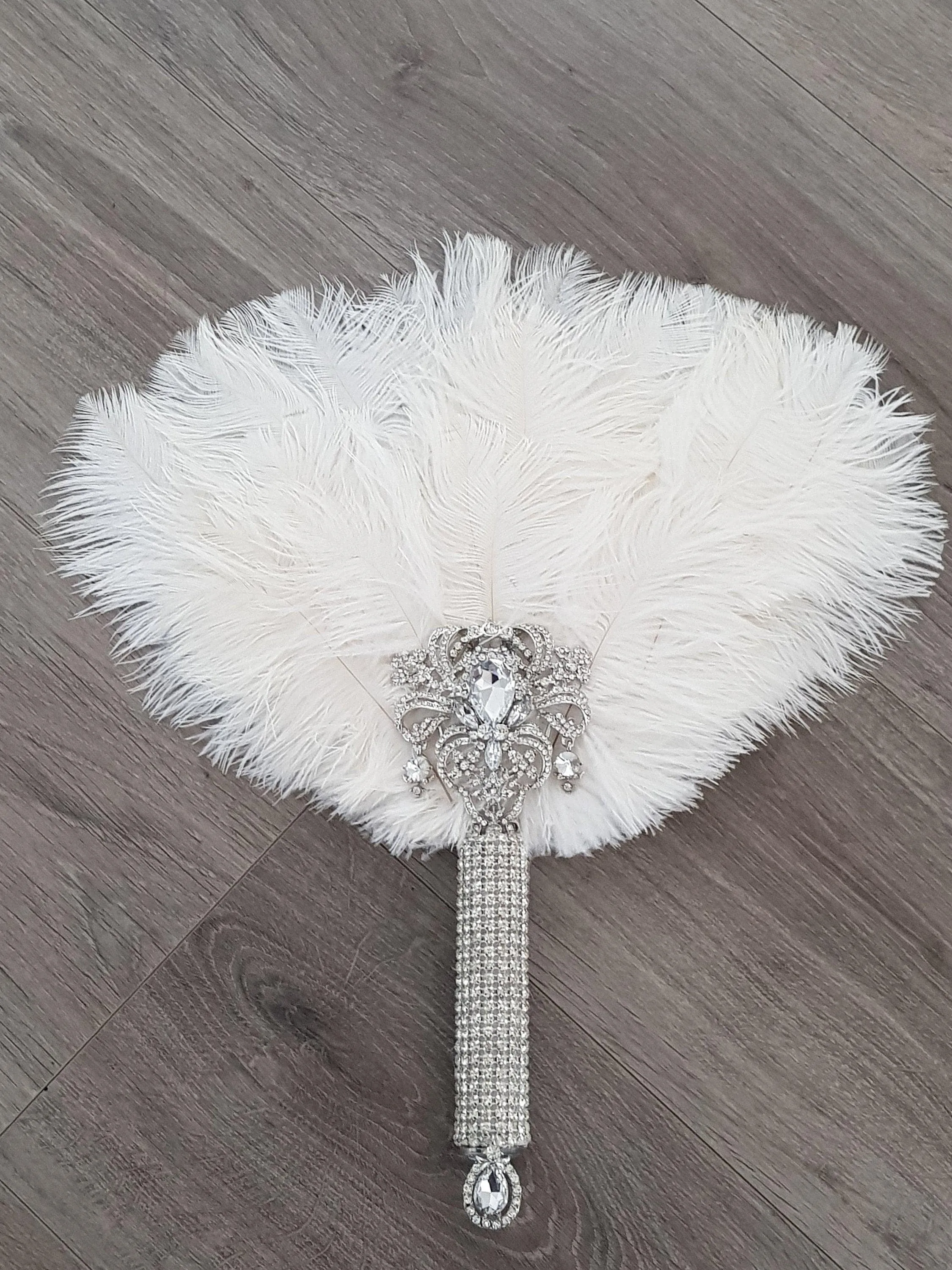 Ostrich Feather Fan, silver bouquet. luxury Bridal Ostrich Feather Fan, Bridal Bouquet, Great Gatsby wedding style. Any colour