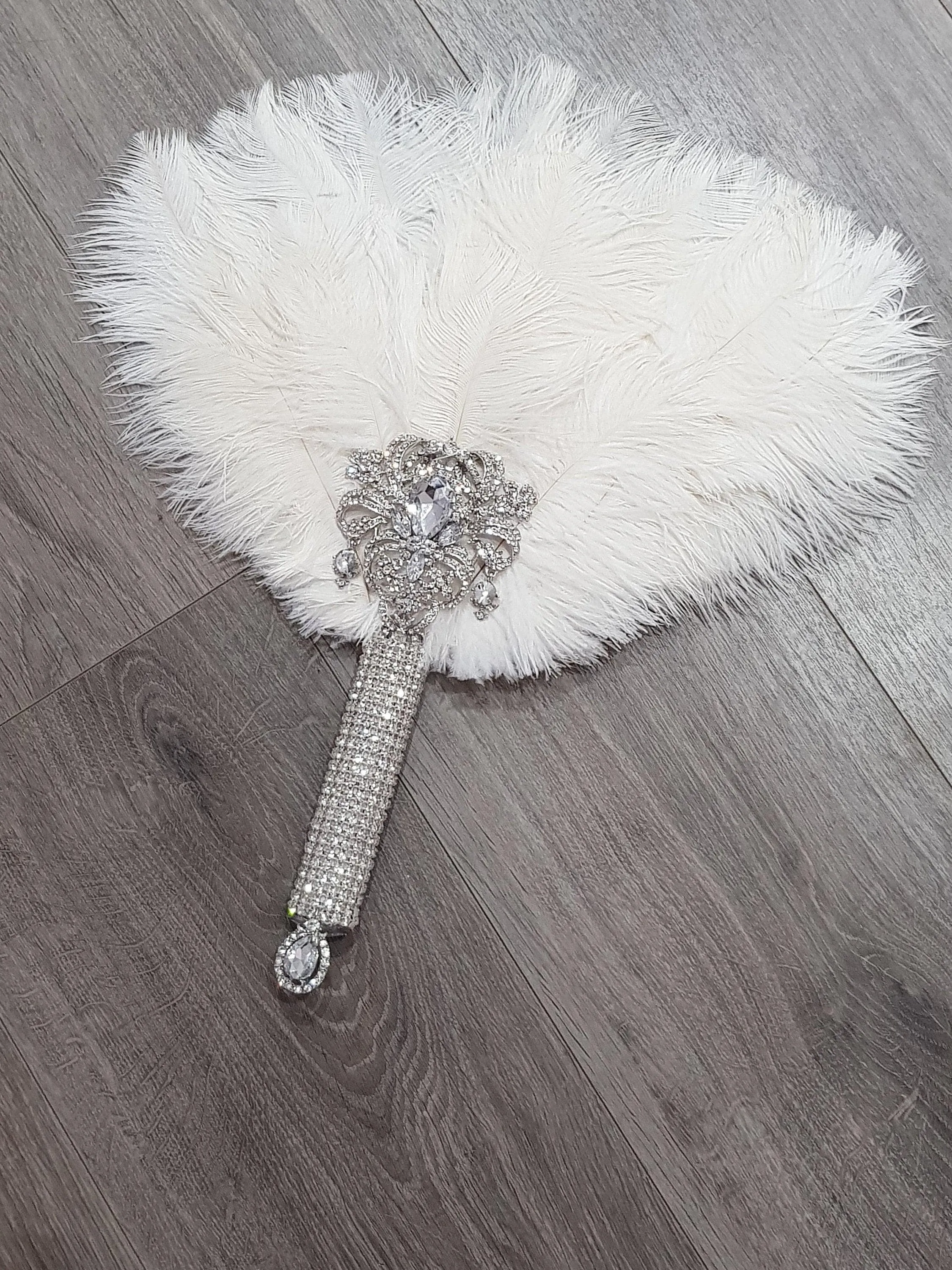 Ostrich Feather Fan, silver bouquet. luxury Bridal Ostrich Feather Fan, Bridal Bouquet, Great Gatsby wedding style. Any colour