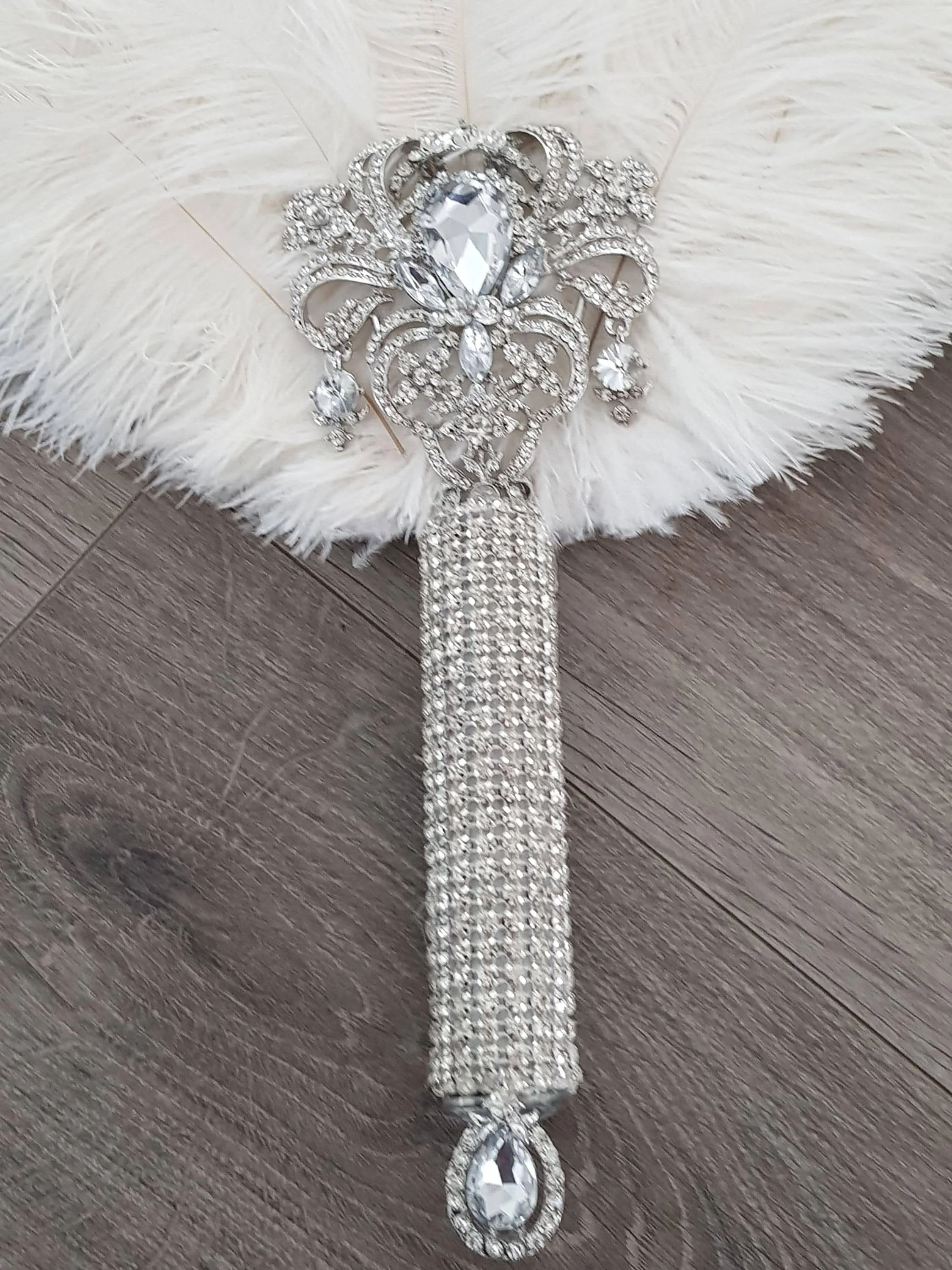 Ostrich Feather Fan, silver bouquet. luxury Bridal Ostrich Feather Fan, Bridal Bouquet, Great Gatsby wedding style. Any colour