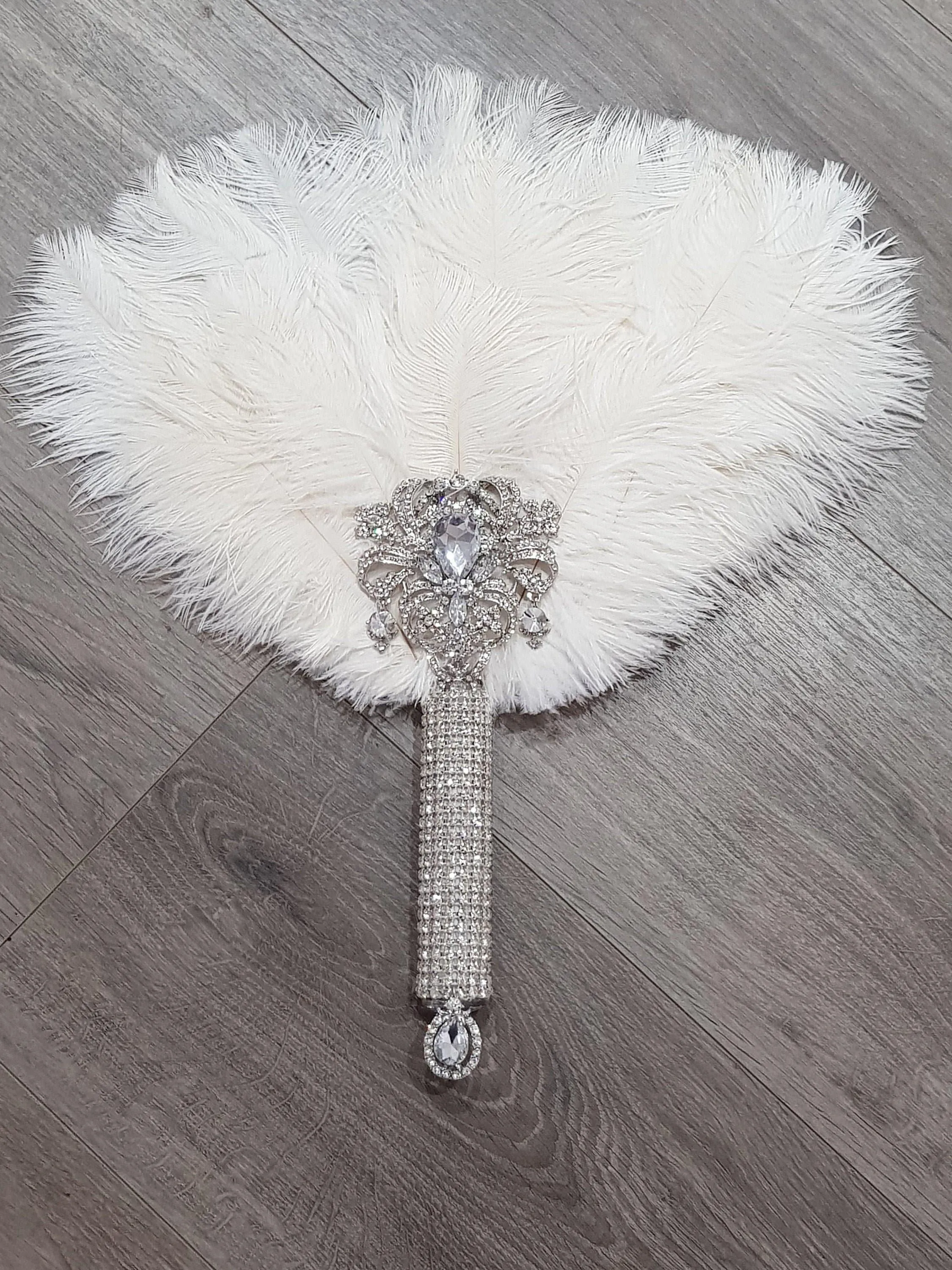 Ostrich Feather Fan, silver bouquet. luxury Bridal Ostrich Feather Fan, Bridal Bouquet, Great Gatsby wedding style. Any colour