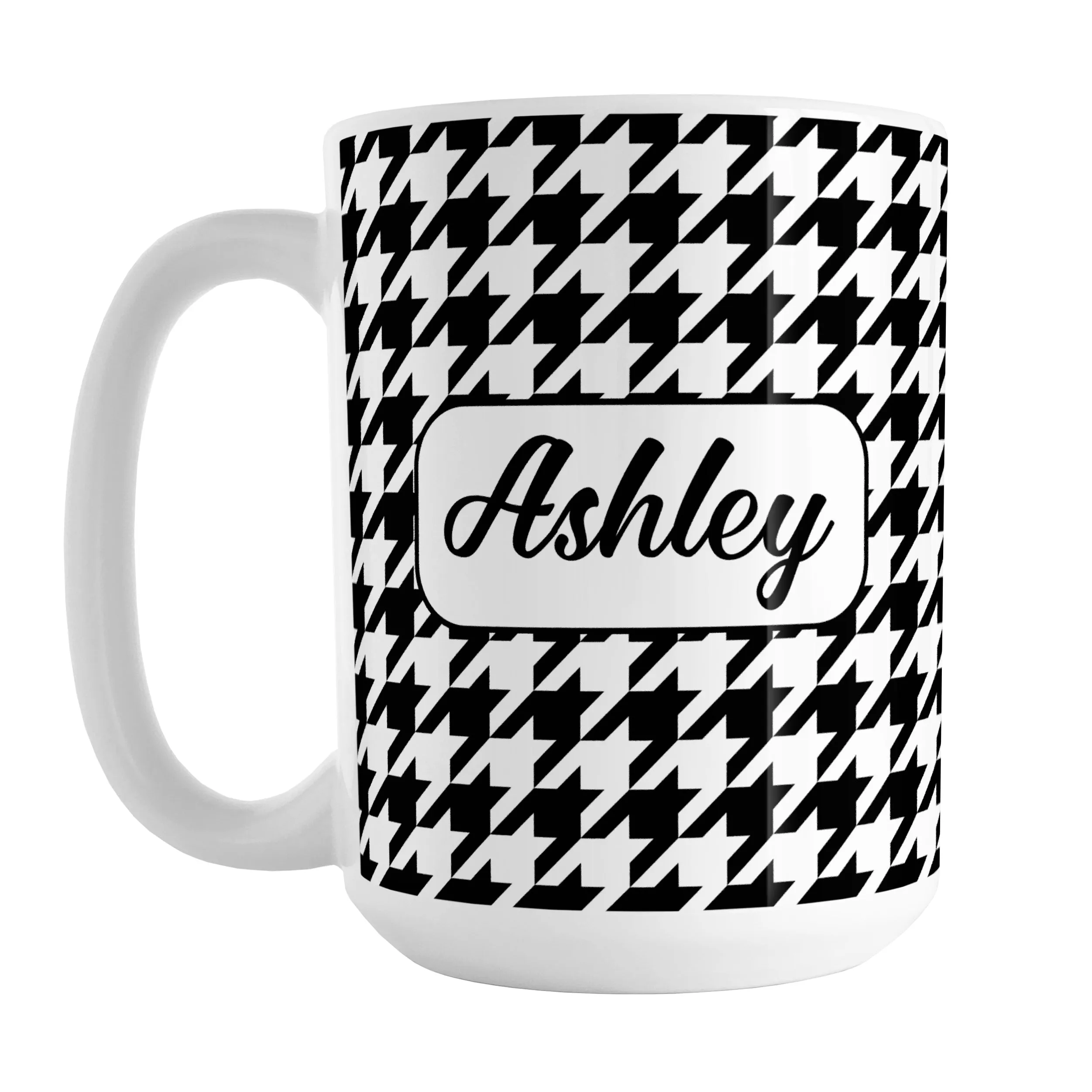 Personalized Black and White Houndstooth Mug