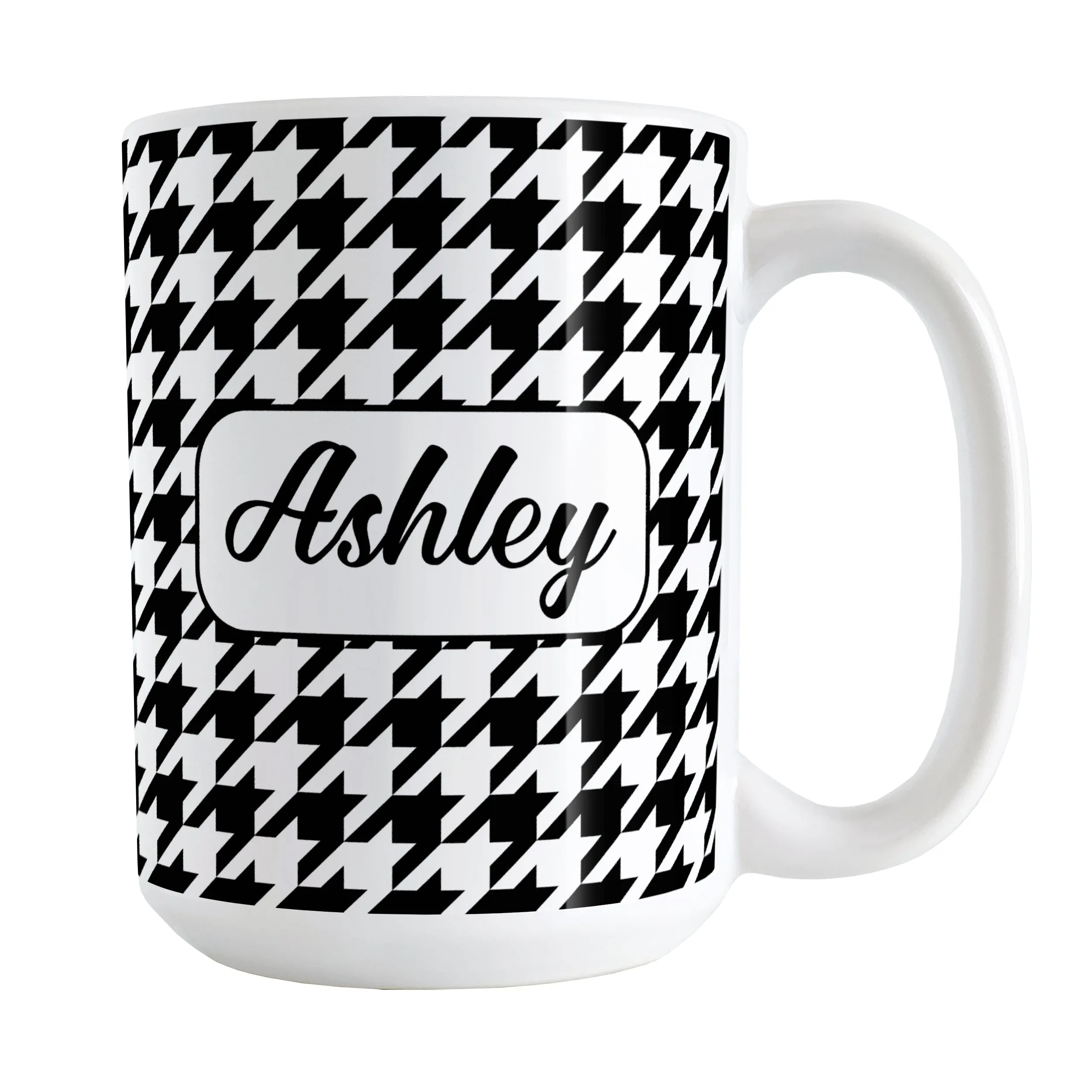 Personalized Black and White Houndstooth Mug