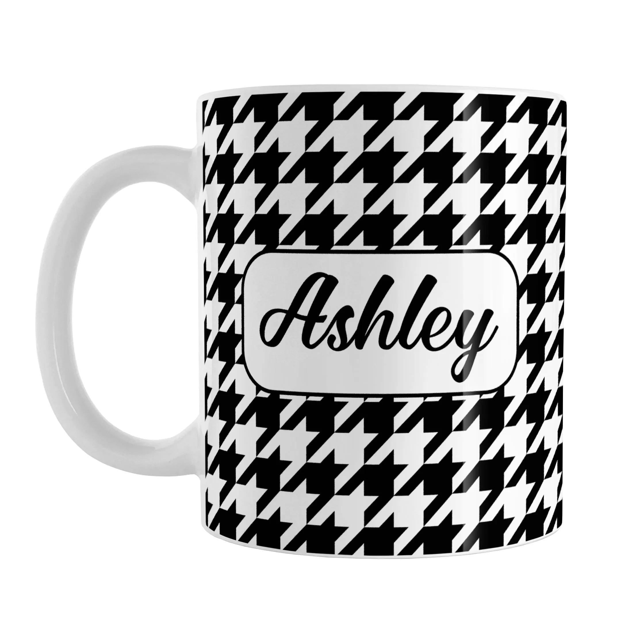 Personalized Black and White Houndstooth Mug