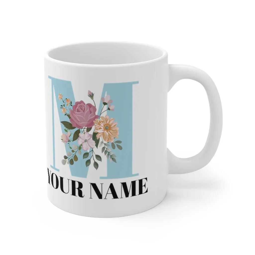 Personalized Mug | Personalized Name | Initial Mug | Floral Gold Color Letter with Name Mug | Gift for Friend | Birthday Gift Mug 11oz