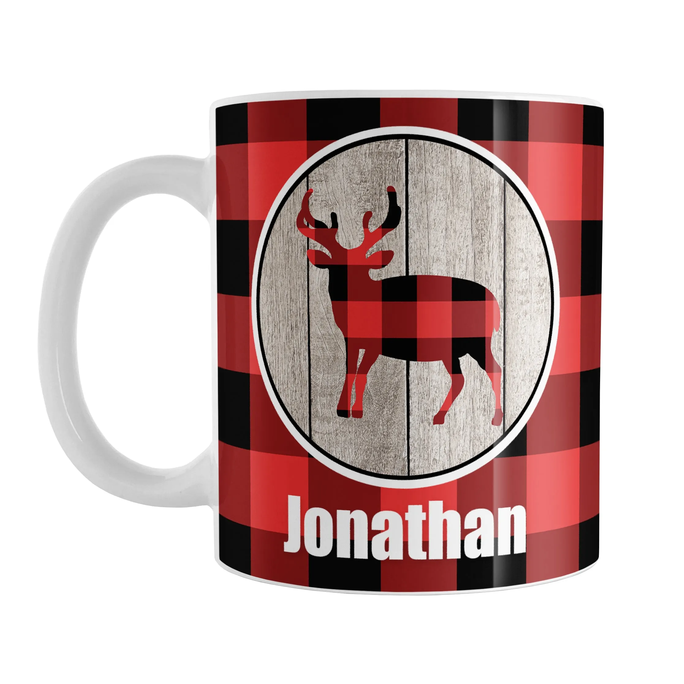 Personalized Rustic Red Buffalo Plaid Deer Mug