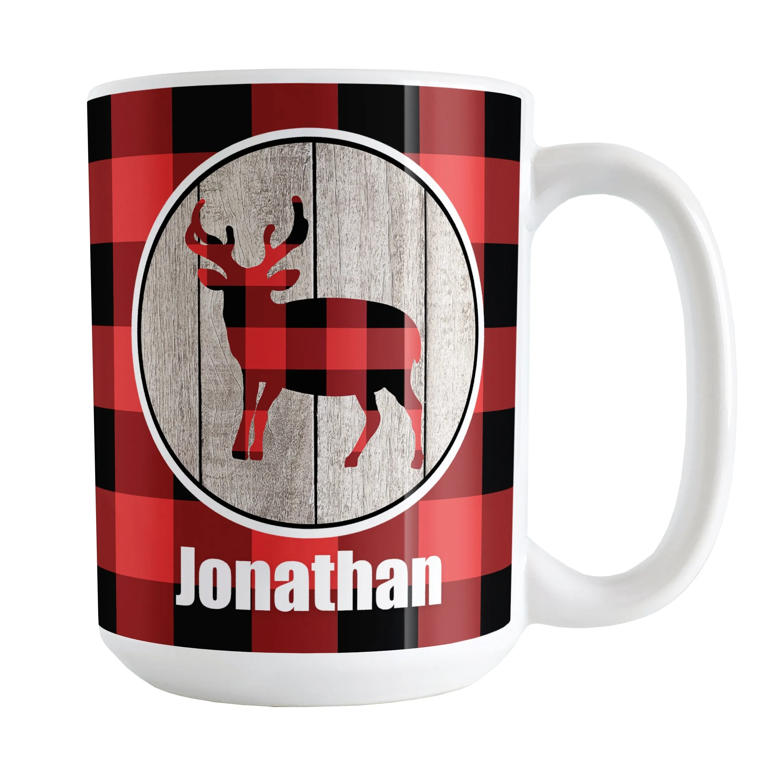 Personalized Rustic Red Buffalo Plaid Deer Mug