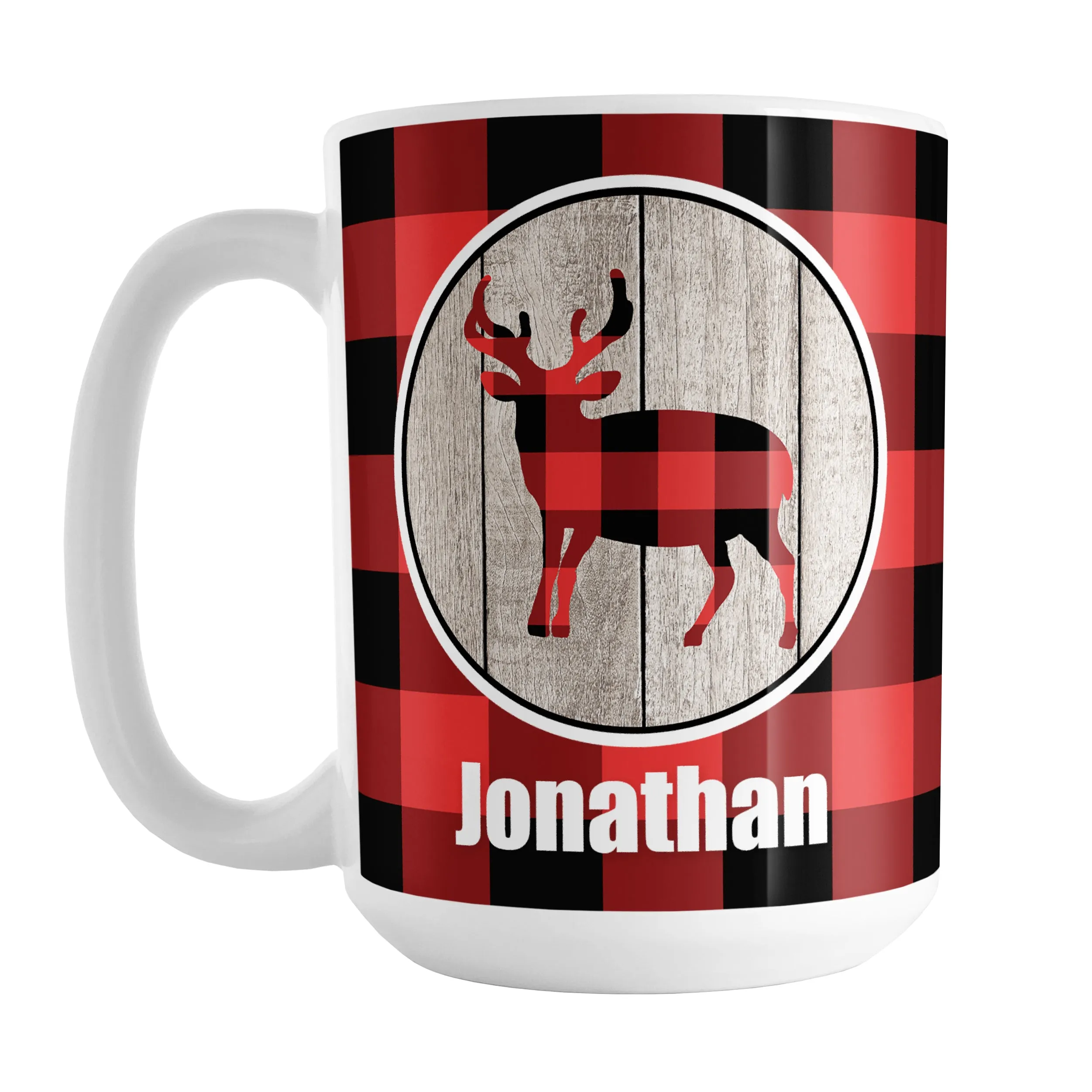 Personalized Rustic Red Buffalo Plaid Deer Mug