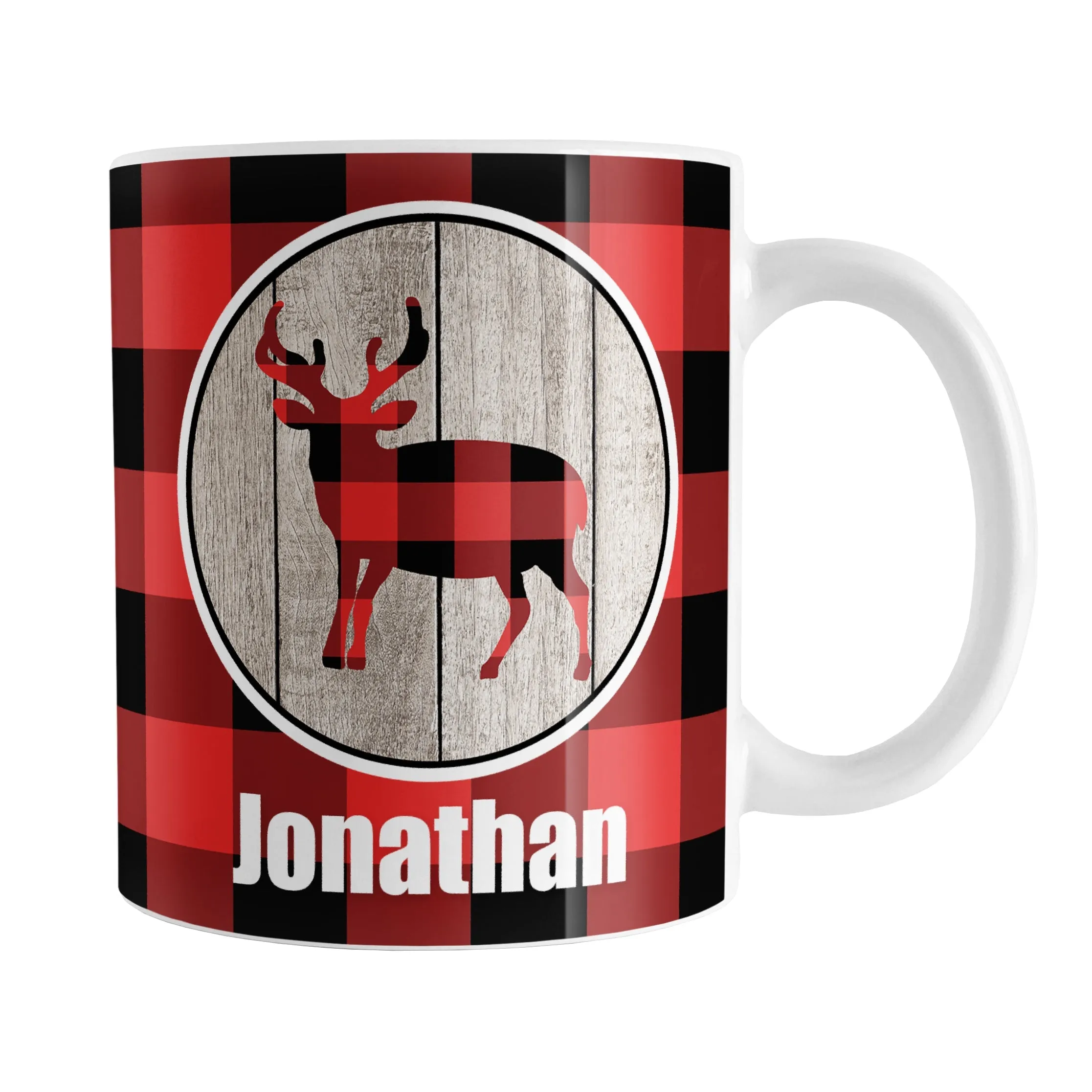 Personalized Rustic Red Buffalo Plaid Deer Mug