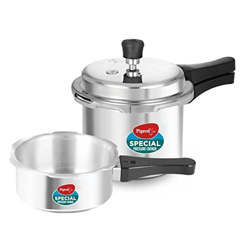 Pigeon by Stovekraft 12708 Aluminium Pressure Cooker Combo, Outer Lid, Without Induction Base (2 litre and 3 litre, Silver)