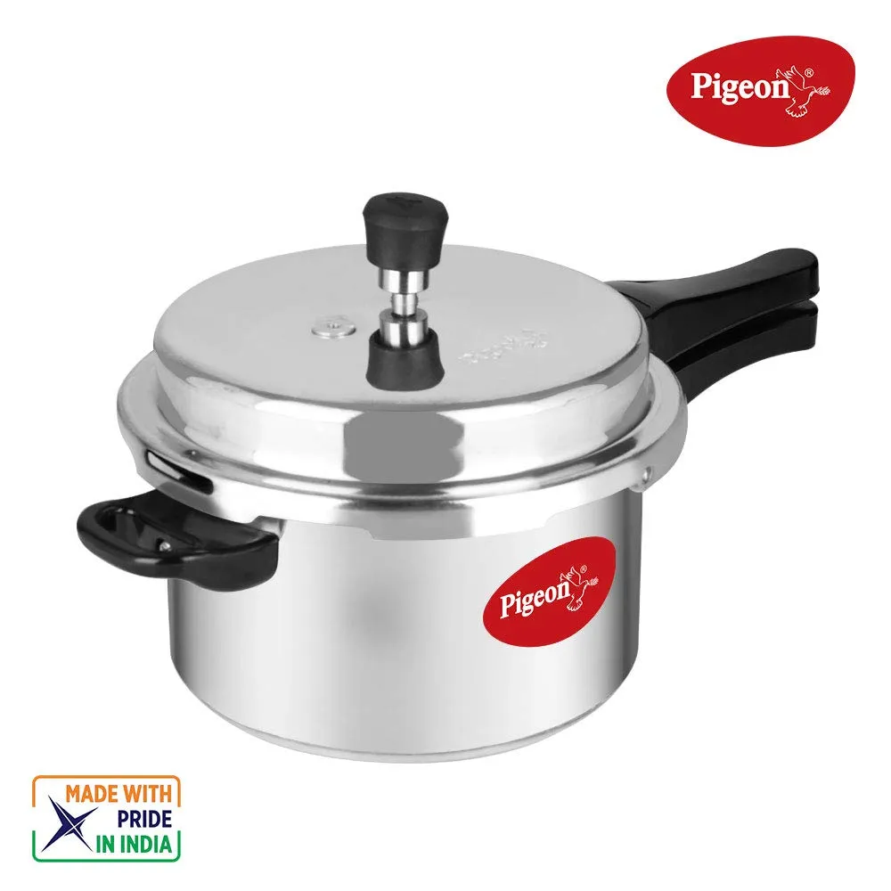 Pigeon by Stovekraft Aluminium Outer Lid Pressure Cooker Cooker 2,3 and 5 Litre with Flat Tawa and Fry Pan Combo, silver, large, 14465