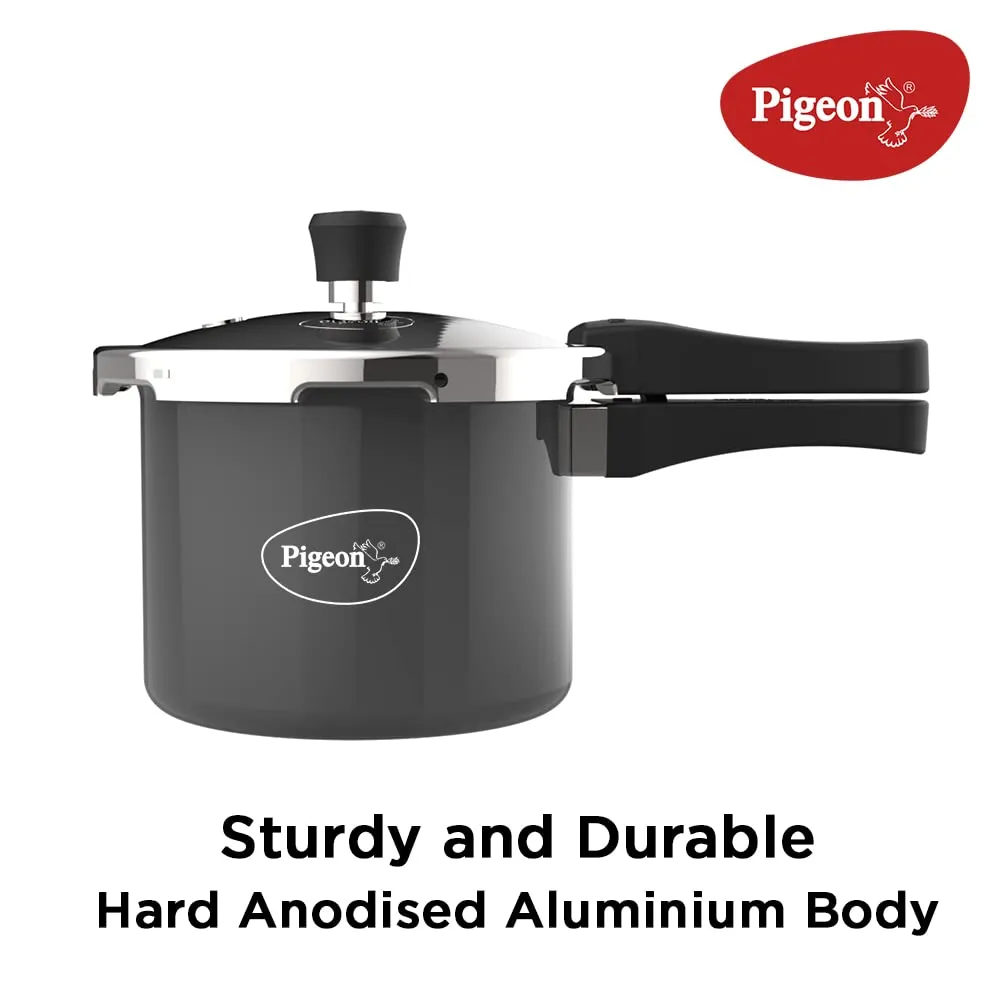 Pigeon By Stovekraft Hard Anodised Pressure Cooker with Outer Lid Induction and Gas Stove Compatible 3 Litre Capacity for Healthy Cooking (Black)