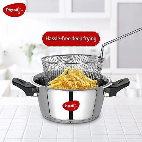 Pigeon Stainless Steel All in One Super Cooker Pro 3 litre with Pressure Cooker Outer Lid, Glass lid and Deep Frying Basket (14942)