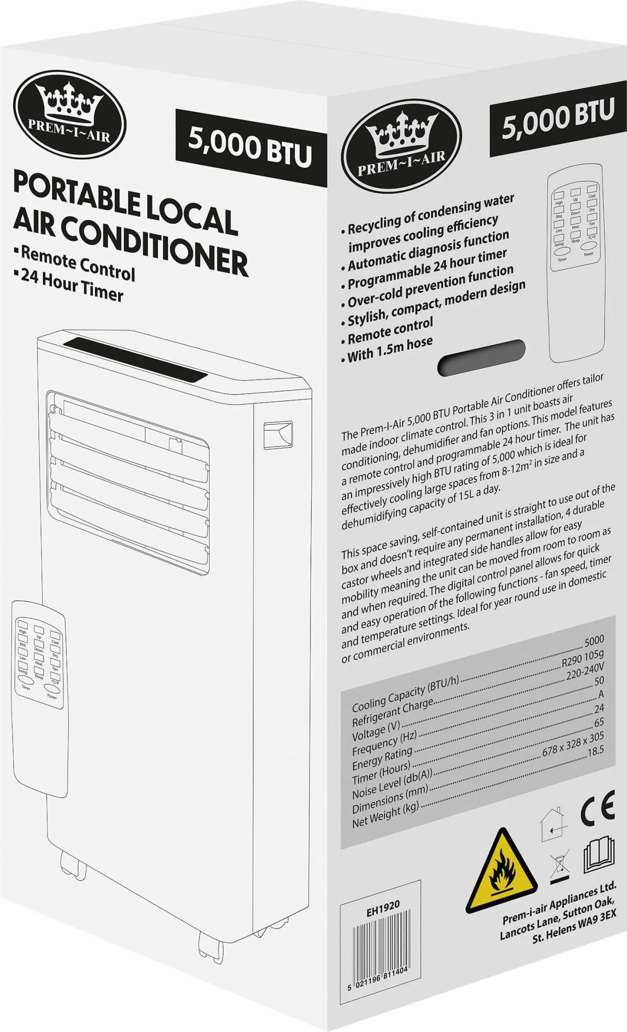 Prem-I-Air 5,000 BTU Portable Local Air Conditioner with Remote Control - EH1920