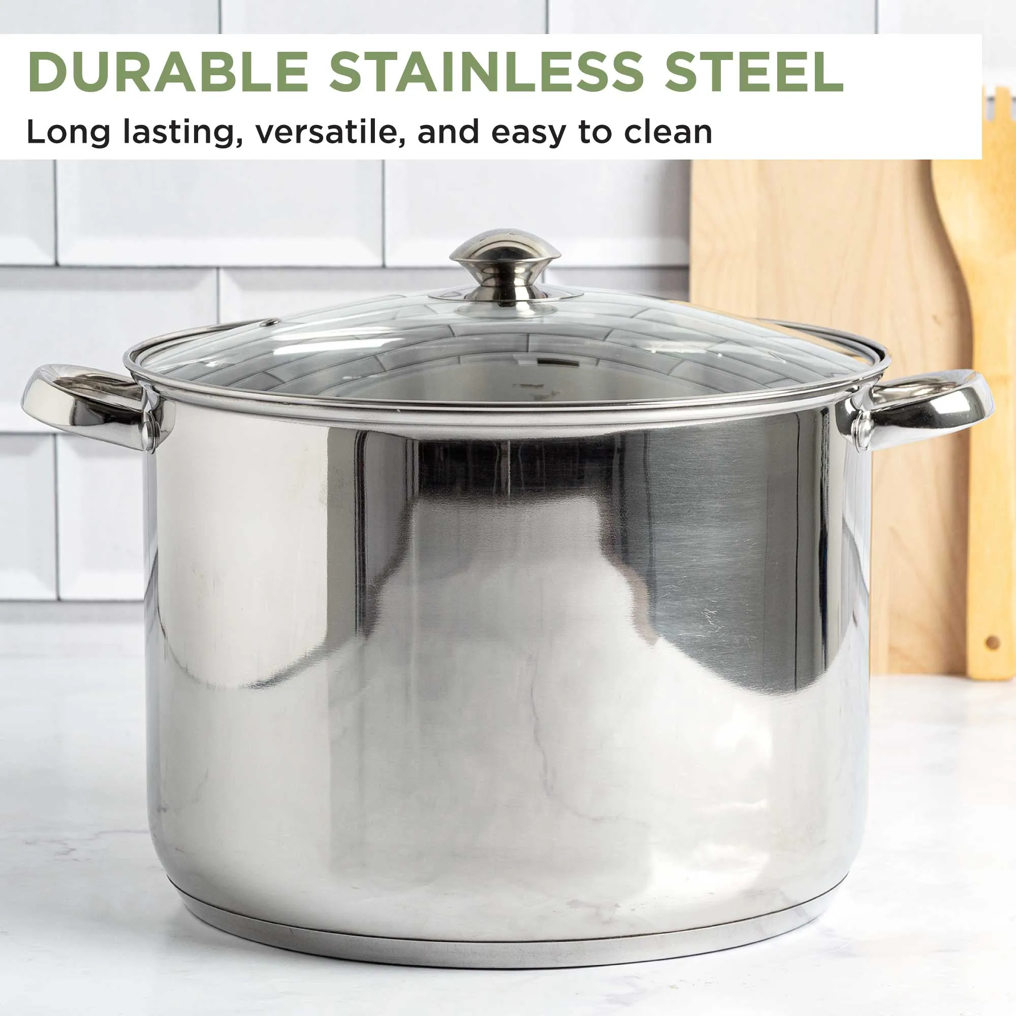 Pure Intentions Stainless Steel Stockpot, Includes Glass Lid