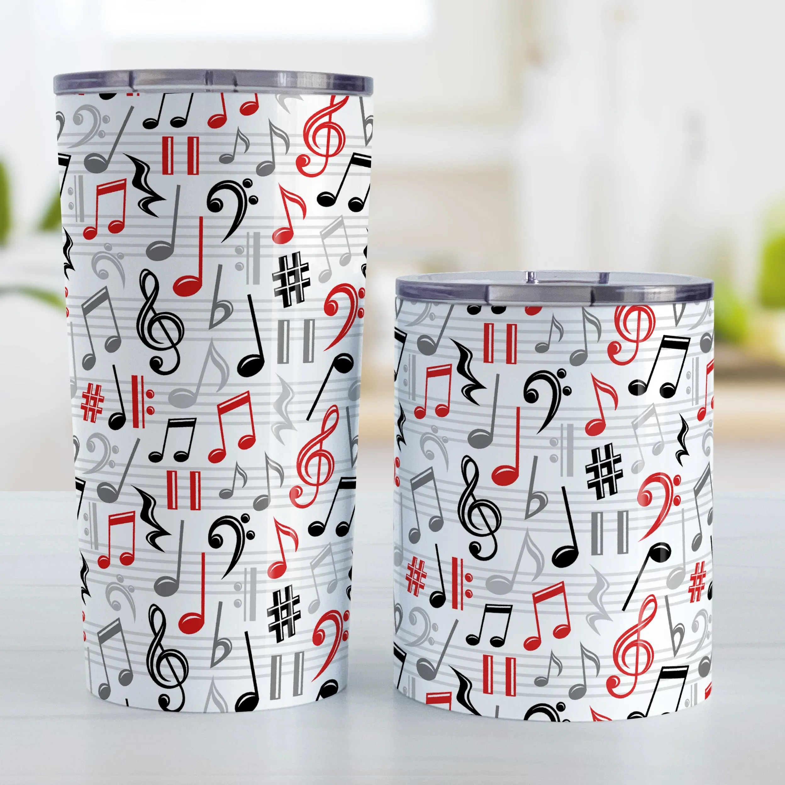 Red Music Notes Pattern Tumbler Cup