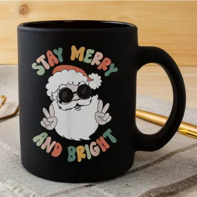 Retro Groovy Stay Merry And Bright Santa Claus Christmas Mug