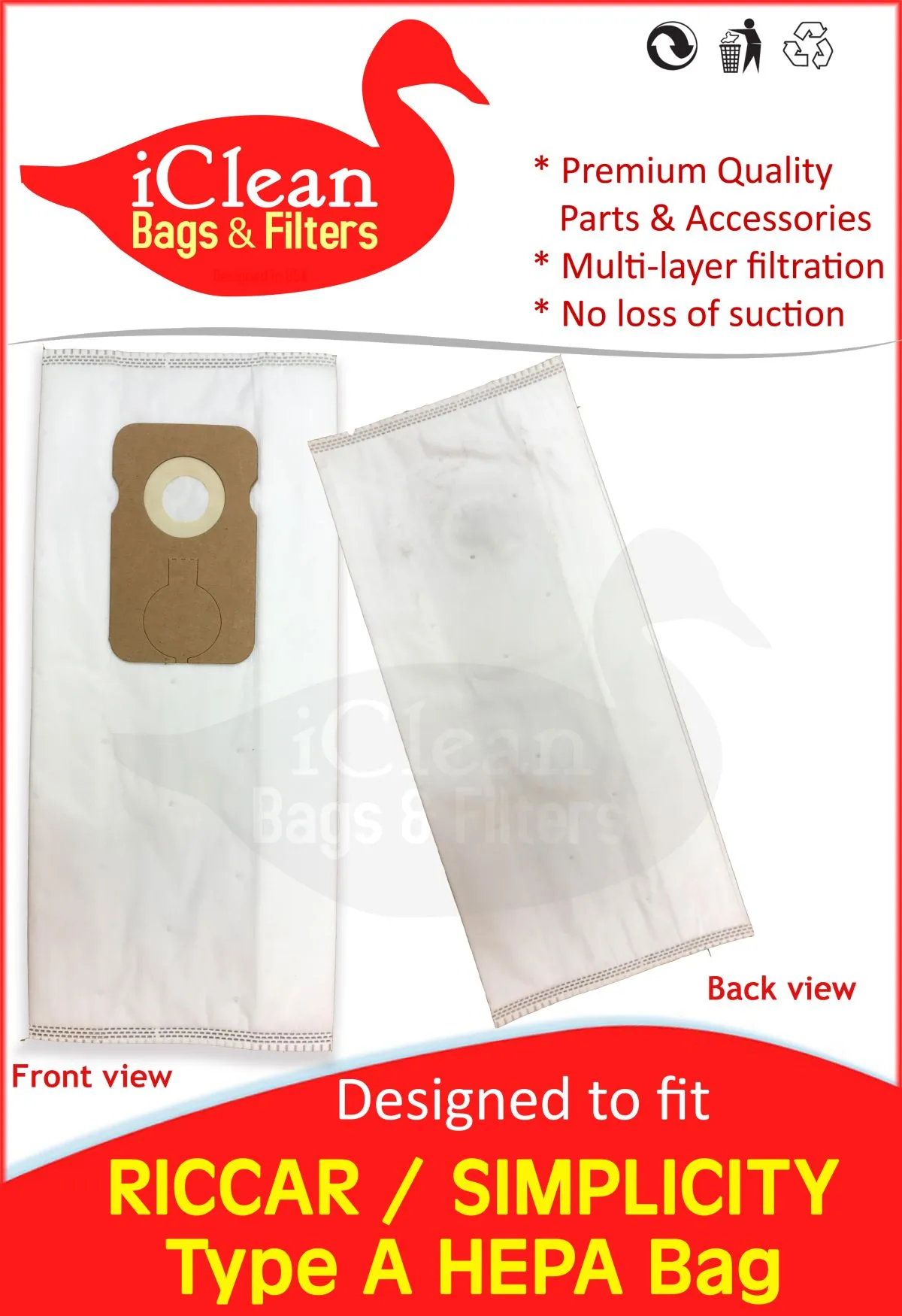 Riccar - Simplicity Type A HEPA Bag by iClean Vacuums