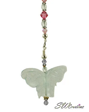 Rose Aqua Butterfly Crystal Beaded Fan Pull