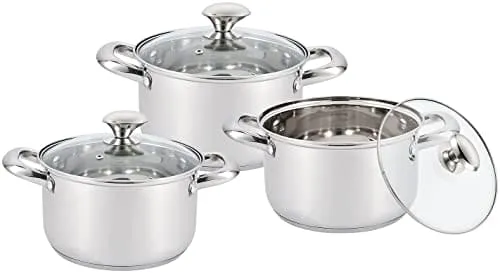 Royal Cuisine Stainless Steel 18cm 20cm 22cm Set of 3 Stockpot with Glass Lid