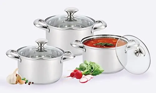 Royal Cuisine Stainless Steel 18cm 20cm 22cm Set of 3 Stockpot with Glass Lid