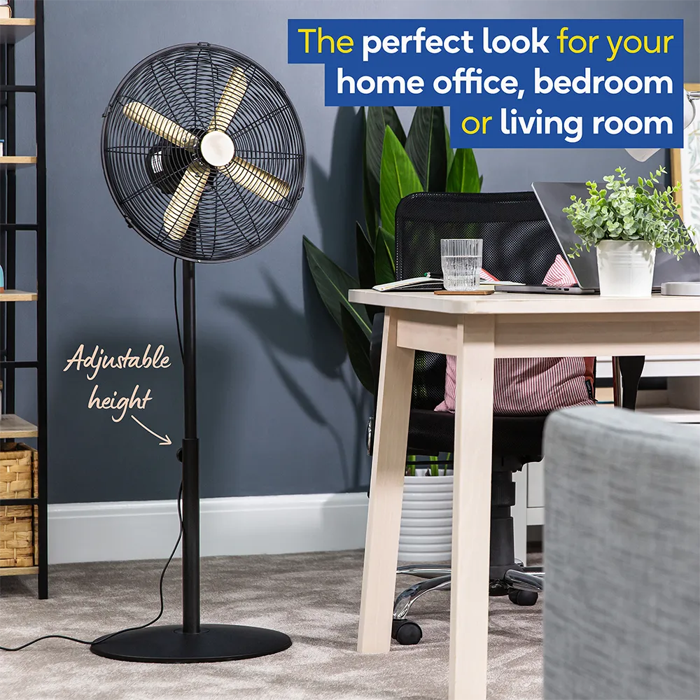 Russell Hobbs RHMPF1601BG 16” Metal Pedestal Fan in Brushed Gold & Black