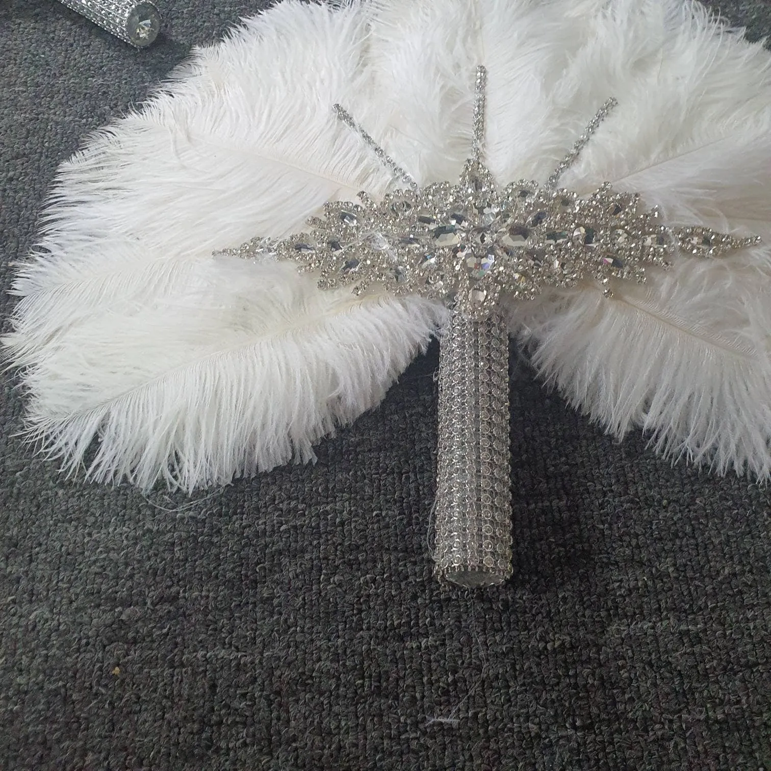 Set of 5 Feather Fan bouquets, Ostrich feathers,Great Gatsby wedding style 1920's - any colour as custom made by Crystal wedding uk