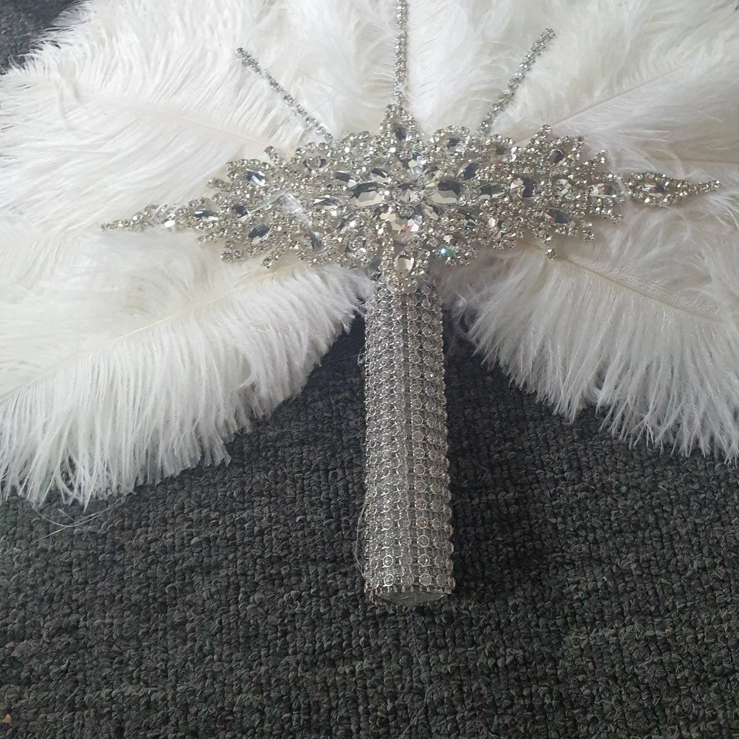 Set of 5 Feather Fan bouquets, Ostrich feathers,Great Gatsby wedding style 1920's - any colour as custom made by Crystal wedding uk