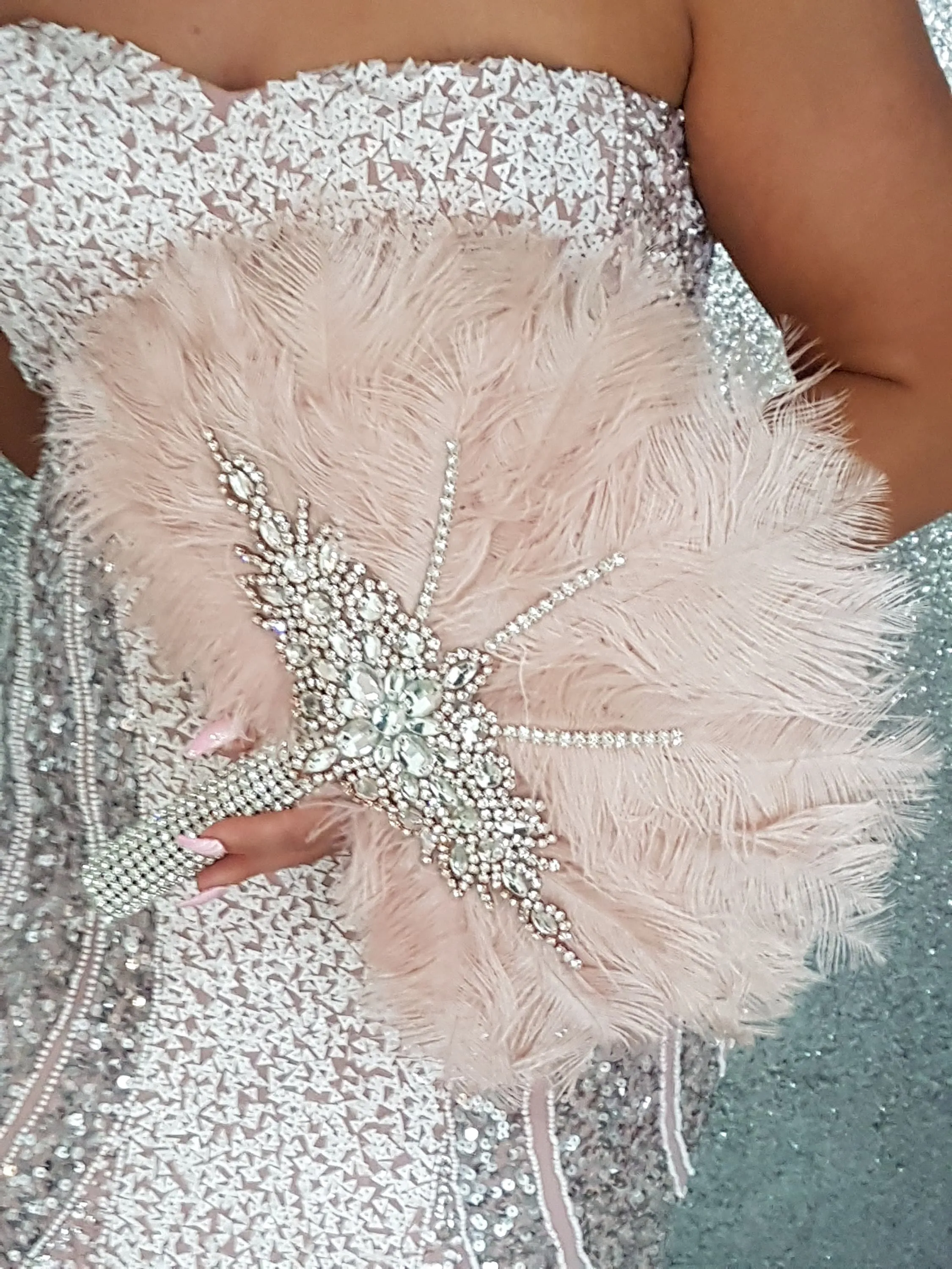 Set of  blush pink 6 Feather Fan bouquets, Ostrich feathers, wedding style 1920's - any colour as custom made by Crystal wedding uk