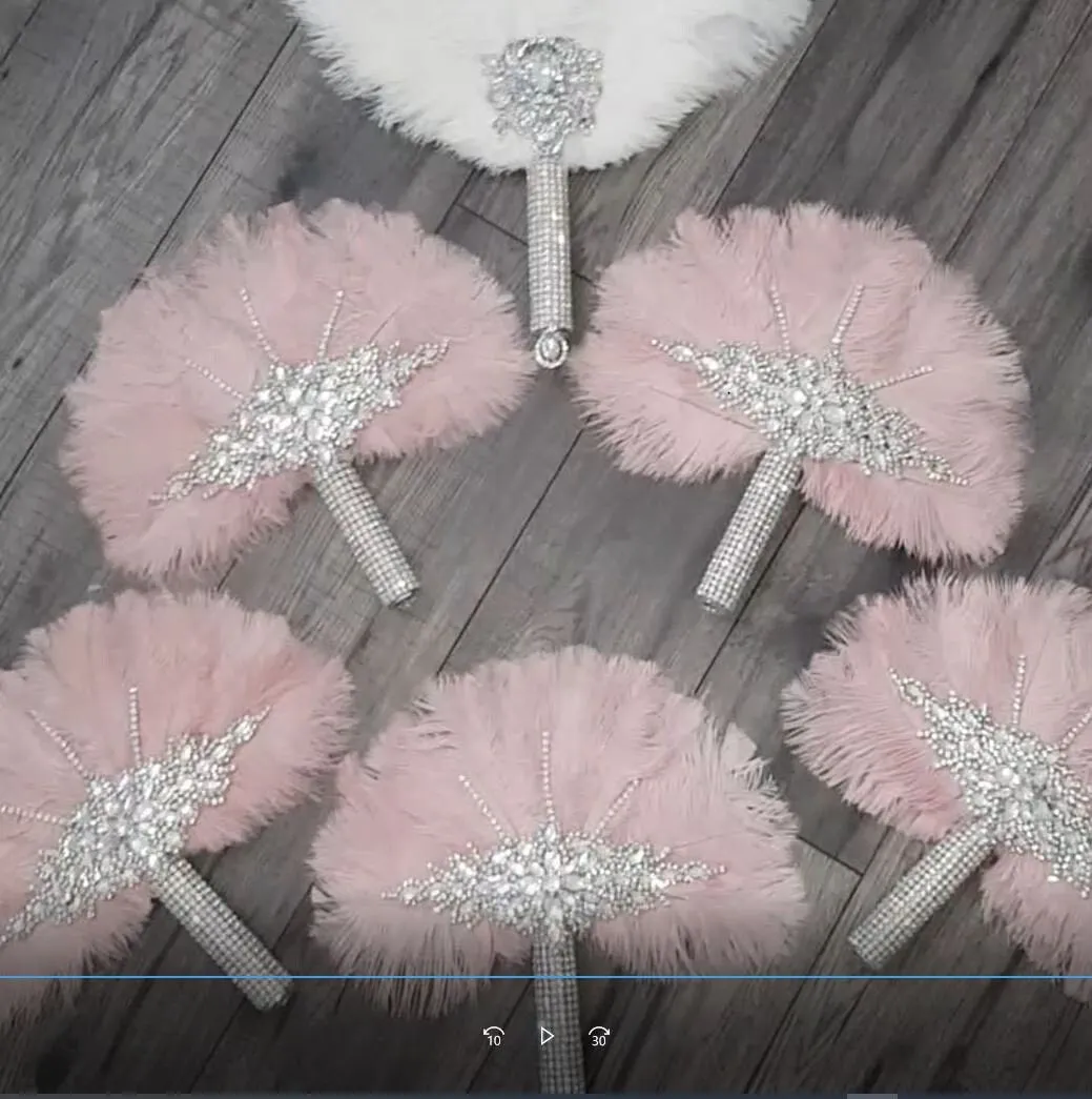 Set of  blush pink 6 Feather Fan bouquets, Ostrich feathers, wedding style 1920's - any colour as custom made by Crystal wedding uk