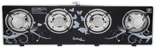 Sigri-wala Surya ISI Certified Toughened Glass Door Step Warranty Tornado Burners Glass Automatic Gas Stove (4 Burners)