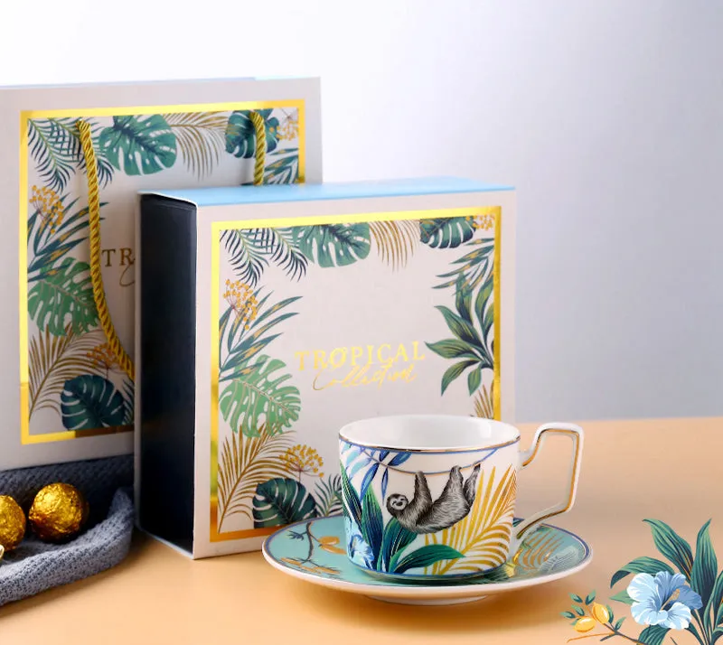 Sloth Gold-Rimmed Tea / Coffee Cup and Saucer Set (Jungle Series)