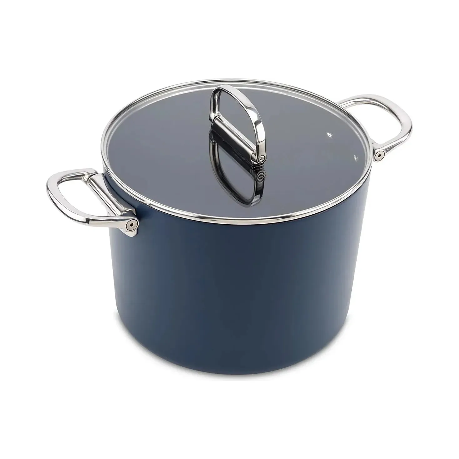 Space Folding Handle Ceramic Non-stick Blue Stock Pot & Lid 8.5 Qt.