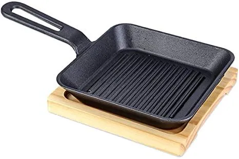 Square Cast Iron Plate Sizzler With Wooden Base | MK