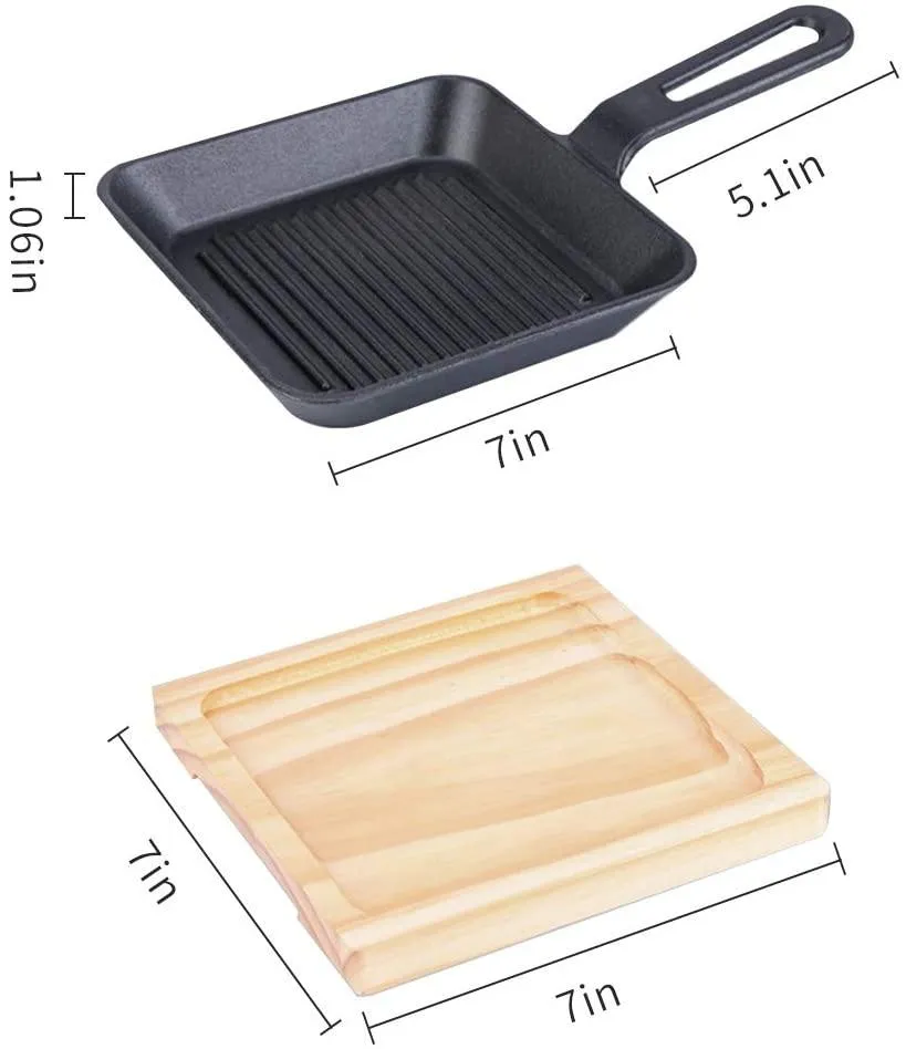 Square Cast Iron Plate Sizzler With Wooden Base | MK